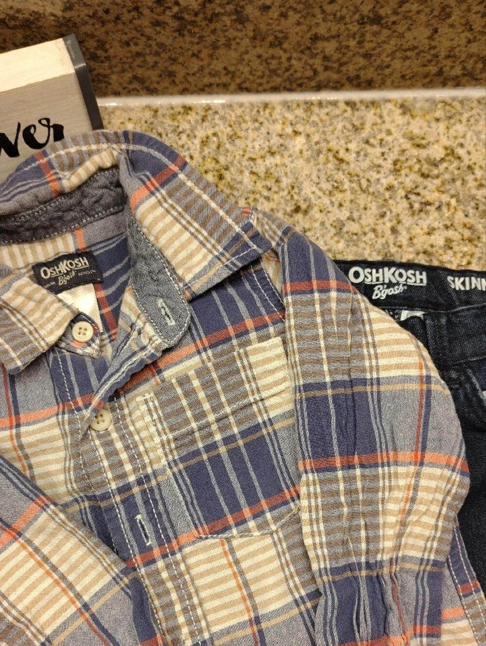 OshKosh B'gosh Blue and Cream Plaid Button-Up Shirt